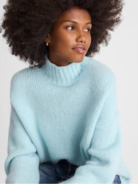 Madewell Chunky-Knit Alpaca-Blend Turtleneck oversized mint blue Size XXS NWT